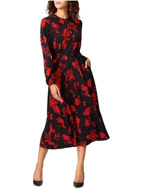 Tory Burch Black Long Belted Dress Size-XL Paisley Print Pattern